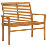 Garden Bench with Black Cushion 112 cm Solid Teak Wood - Front View