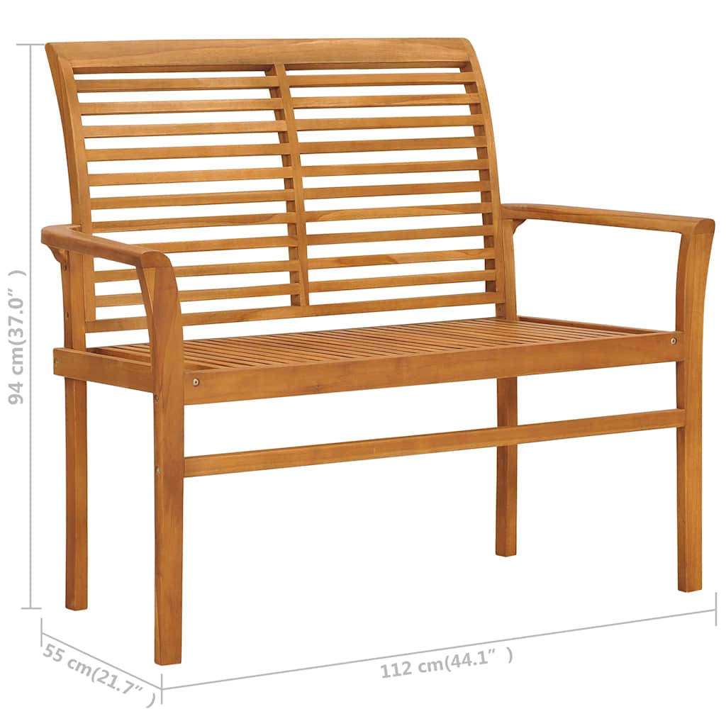 Garden Bench with Black Cushion 112 cm Solid Teak Wood