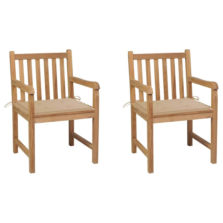 Garden Chairs 2 pcs with Beige Cushions Solid Teak Wood