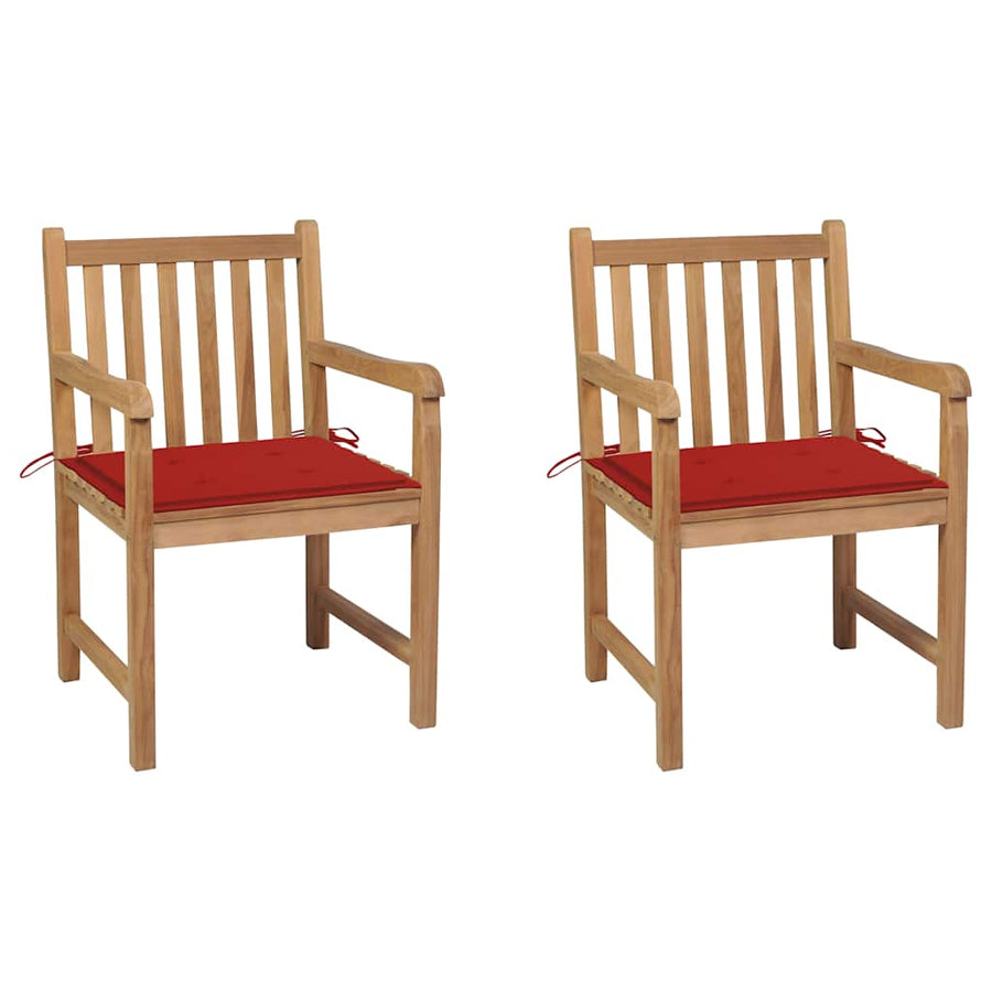 Garden Chairs 2 pcs with Red Cushions Solid Teak Wood