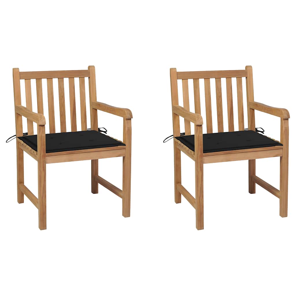 Garden Chairs 2 pcs with Black Cushions Solid Teak Wood