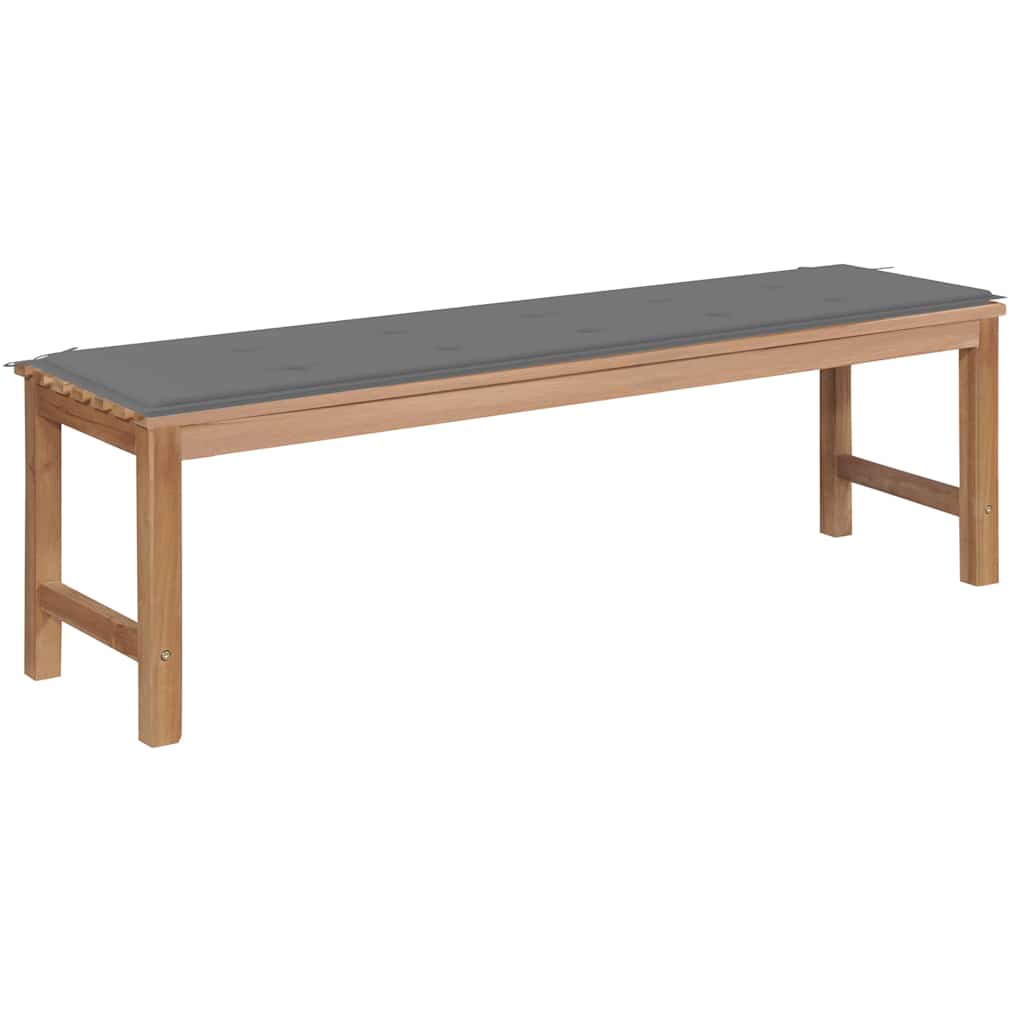 Garden Bench with Grey Cushion 150 cm Solid Teak Wood