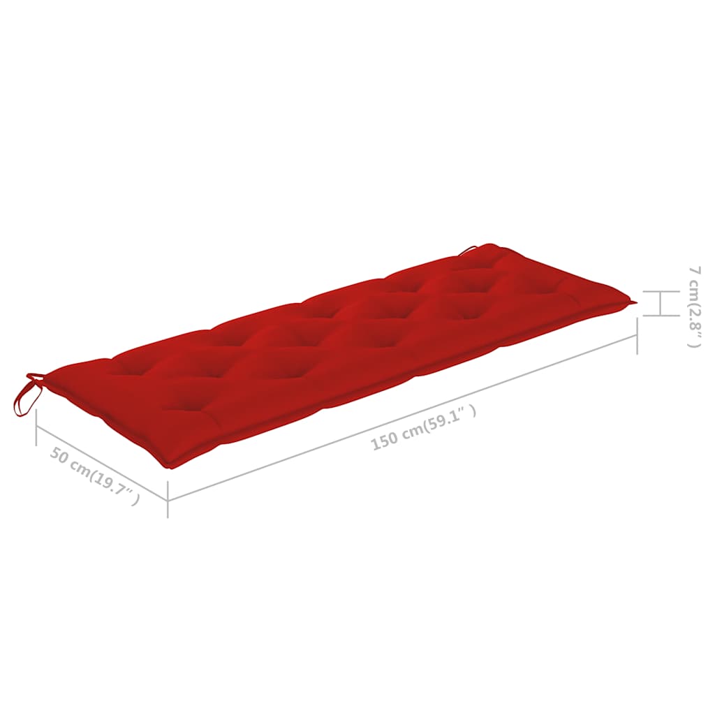 Garden Bench with Red Cushion 150 cm Solid Teak Wood