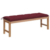 Garden Bench with Wine Red Cushion 150 cm Solid Teak Wood
