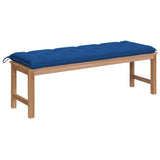 Garden Bench with Blue Cushion 150 cm Solid Teak Wood