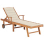 Sun Lounger with Cream Cushion Solid Teak Wood