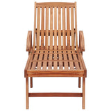 Sun Lounger with Cream Cushion Solid Teak Wood - 45-Degree Angle
