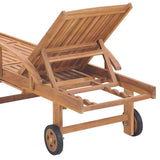 Sun Lounger with Black Cushion Solid Teak Wood - Extra Image