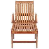 Sun Lounger with Wine Red Cushion Solid Teak Wood - 45-Degree Angle