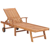 Sun Lounger with Royal Blue Cushion Solid Teak Wood - Front View