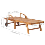 Sun Lounger with Grey Check Pattern Cushion Solid Teak Wood