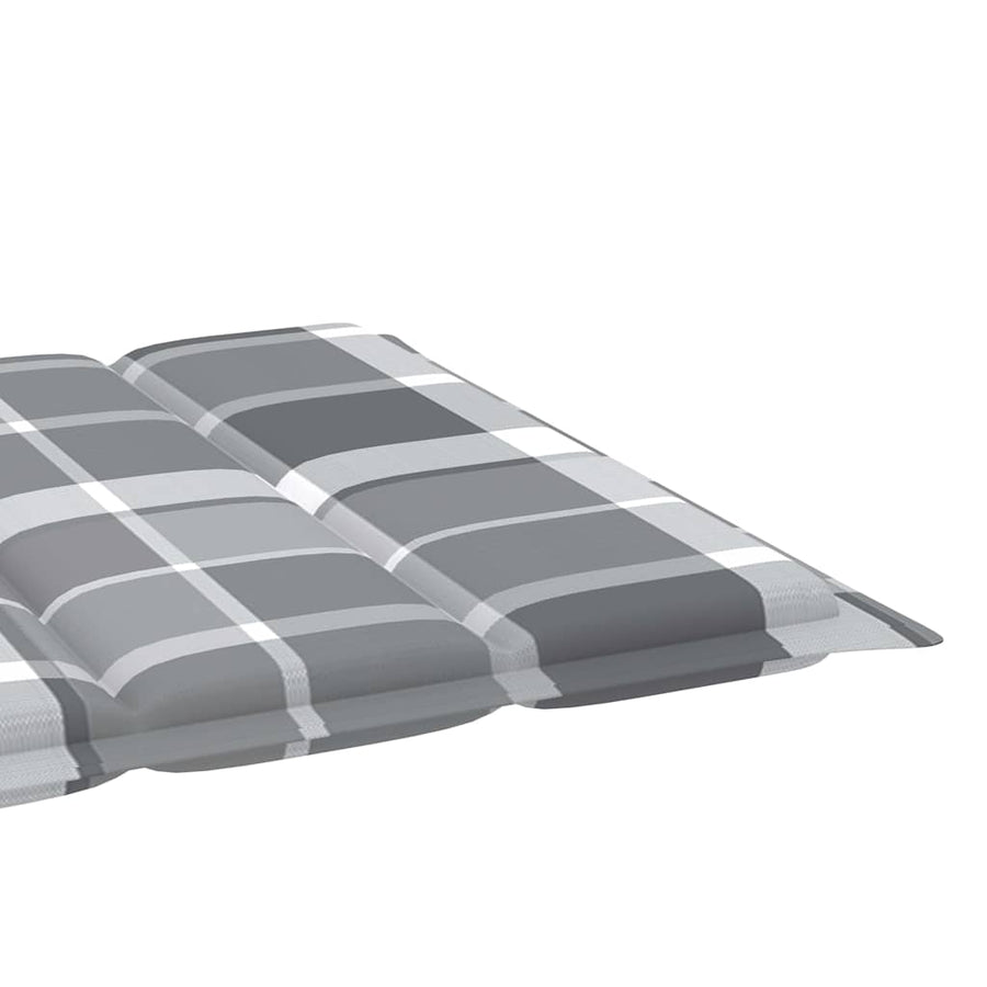 Sun Lounger with Grey Check Pattern Cushion Solid Teak Wood