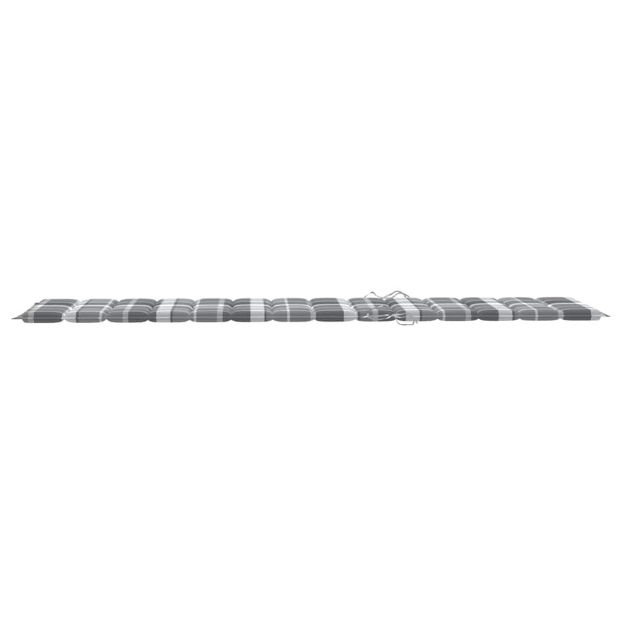 Sun Lounger with Grey Check Pattern Cushion Solid Teak Wood