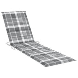 Sun Lounger with Grey Check Pattern Cushion Solid Teak Wood