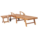 Sun Lounger with Table and Cushion Solid Teak Wood - Top-Down View