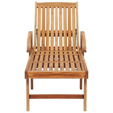 Sun Lounger with Table and Cushion Solid Teak Wood