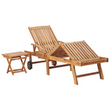 Sun Lounger with Table and Cushion Solid Teak Wood - Side View