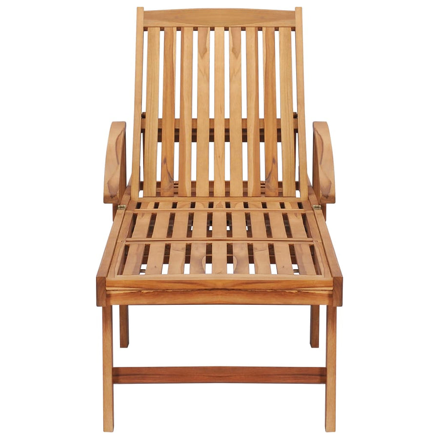 Sun Lounger with Table and Cushion Solid Teak Wood