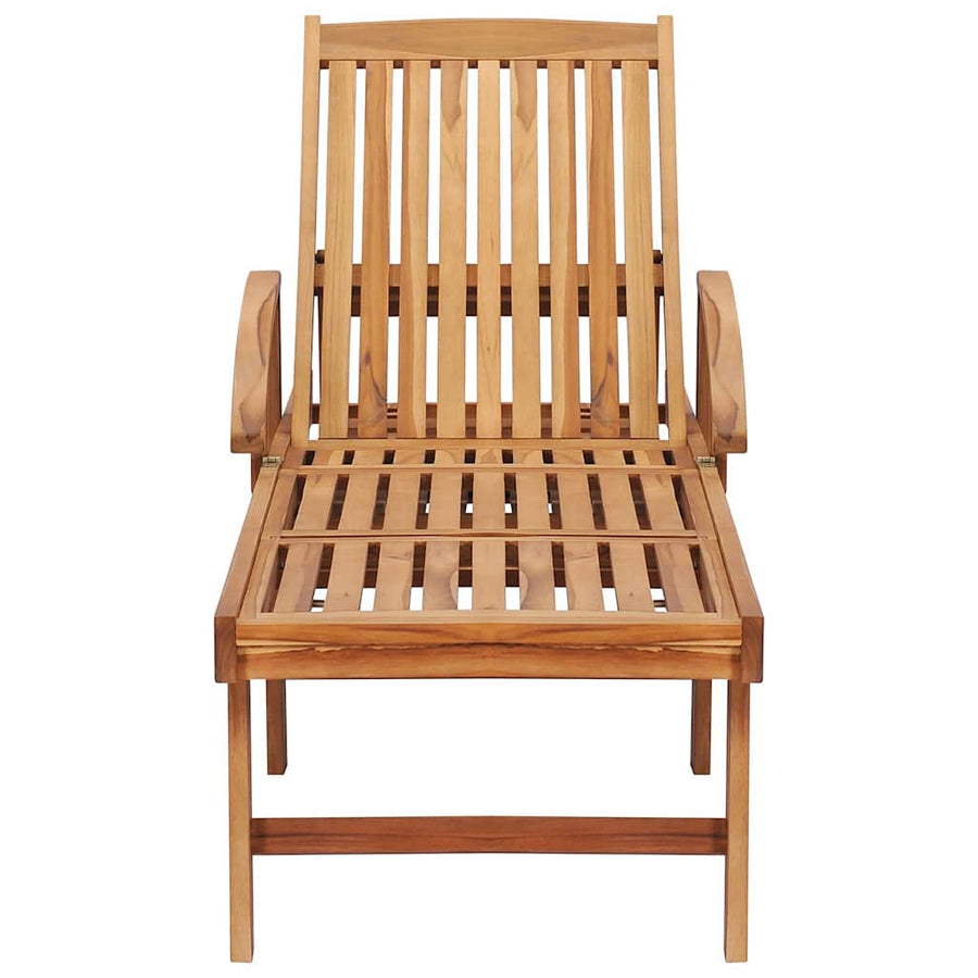 Sun Lounger with Table and Cushion Solid Teak Wood