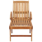 Sun Lounger with Table and Cushion Solid Teak Wood - Low Angle