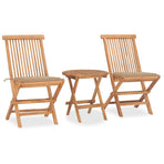 3 Piece Folding Outdoor Dining Set with Cushion Solid Wood Teak