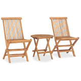 3 Piece Folding Outdoor Dining Set with Cushion Solid Wood Teak