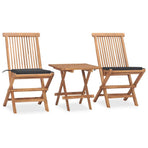 3 Piece Folding Outdoor Dining Set with Cushion Solid Wood Teak