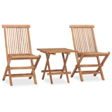 3 Piece Folding Outdoor Dining Set with Cushion Solid Wood Teak
