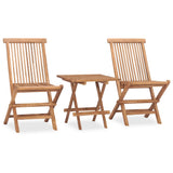 3 Piece Folding Outdoor Dining Set with Cushion Solid Wood Teak - Front View