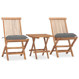 3 Piece Folding Outdoor Dining Set with Cushion Solid Teak Wood