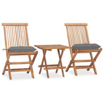 3 Piece Folding Outdoor Dining Set with Cushion Solid Teak Wood