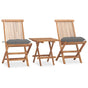 3 Piece Folding Outdoor Dining Set with Cushion Solid Teak Wood