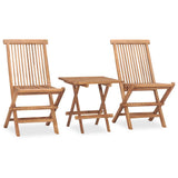 3 Piece Folding Outdoor Dining Set with Cushion Solid Teak Wood