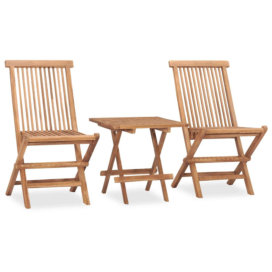 3 Piece Folding Outdoor Dining Set with Cushion Solid Teak Wood