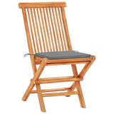 3 Piece Bistro Set with Grey Cushions Solid Teak Wood - Top-Down View