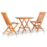3 Piece Bistro Set with Cream Cushions Solid Teak Wood - Front View