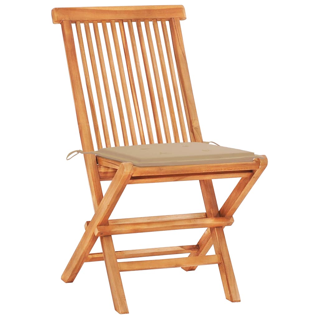 3 Piece Bistro Set with Beige Cushions Solid Teak Wood