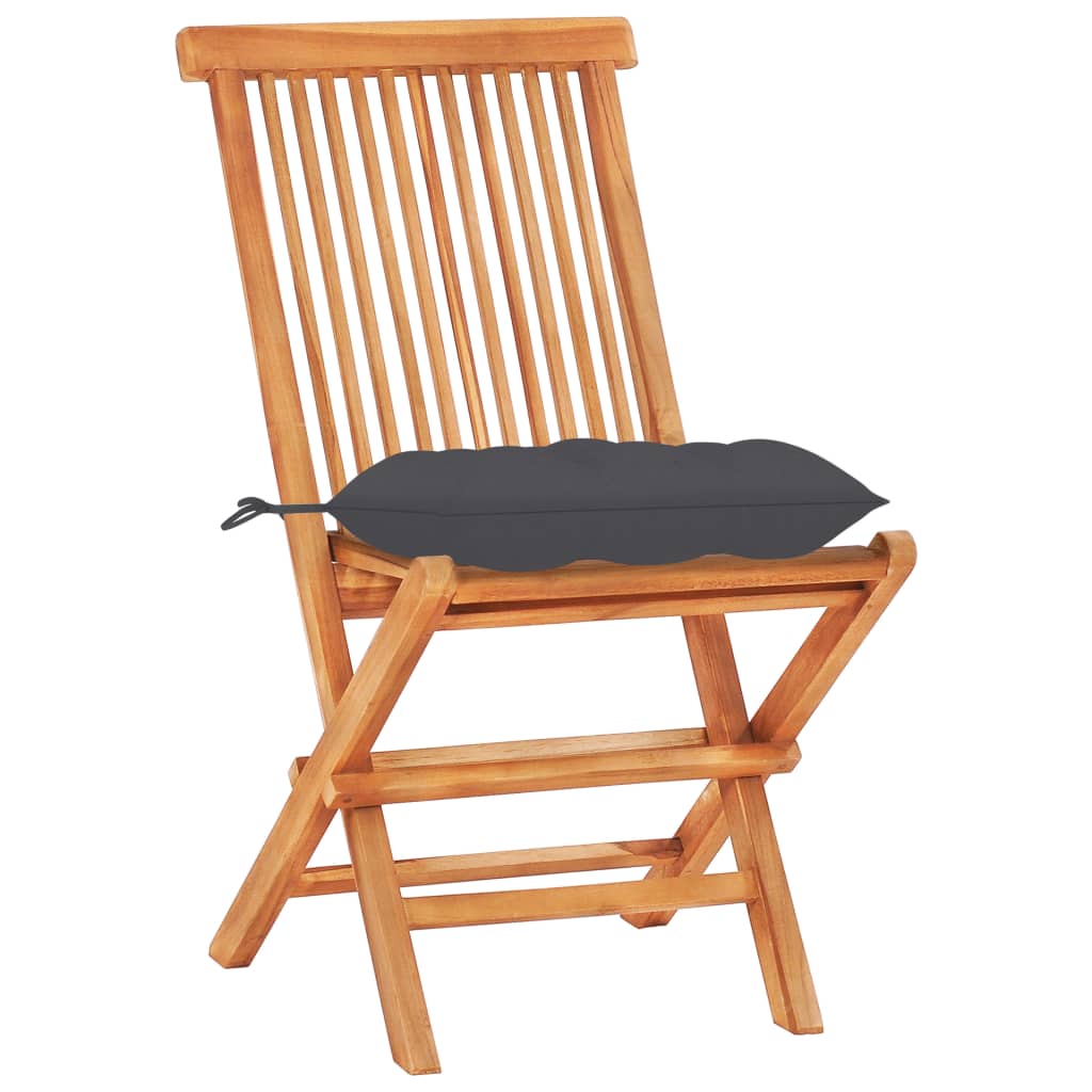 3 Piece Bistro Set with Anthracite Cushions Solid Teak Wood