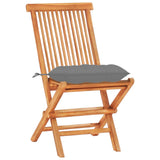 3 Piece Bistro Set with Grey Cushions Solid Teak Wood