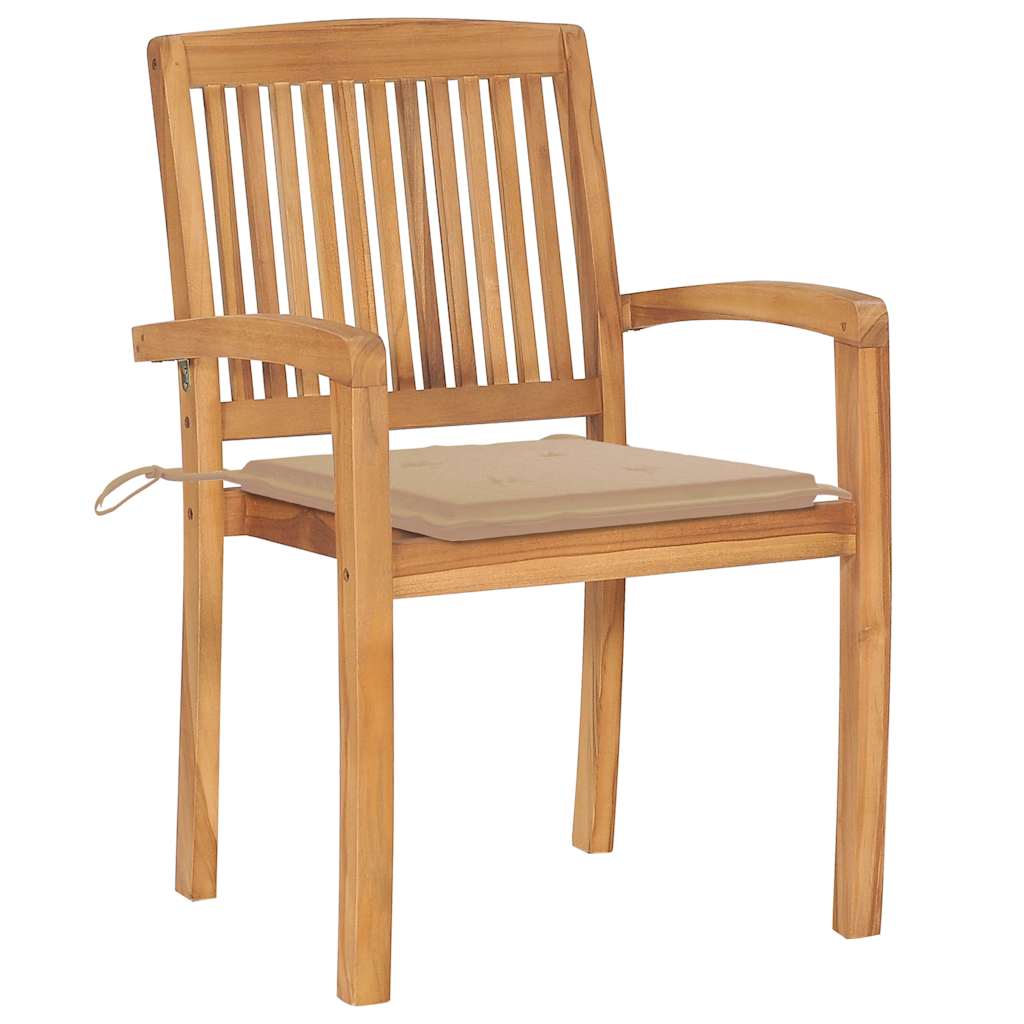 Garden Chairs 2 pcs with Beige Cushions Solid Teak Wood