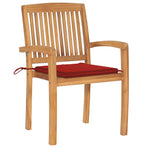 Garden Chairs 2 pcs with Red Cushions Solid Teak Wood