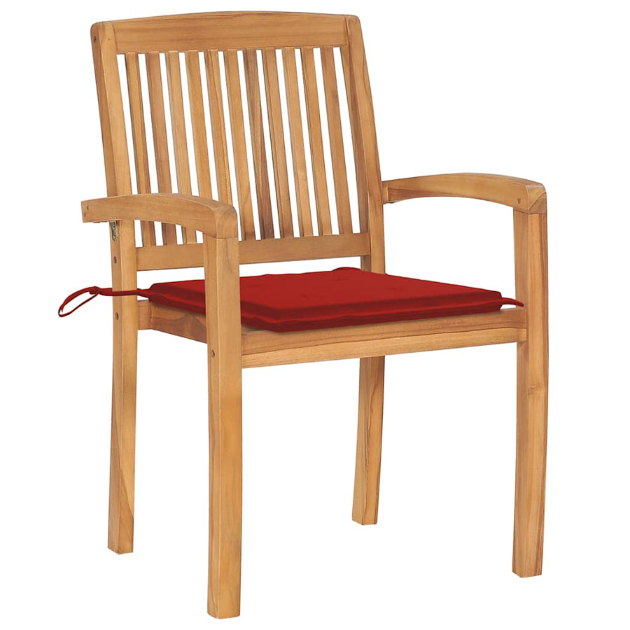 Garden Chairs 2 pcs with Red Cushions Solid Teak Wood