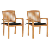 Garden Chairs 2 pcs with Black Cushions Solid Teak Wood