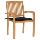 Garden Chairs 2 pcs with Black Cushions Solid Teak Wood