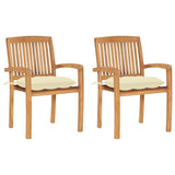 Garden Chairs 2 pcs with Cream White Cushions Solid Teak Wood