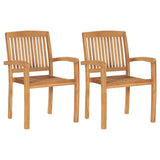 Garden Chairs 2 pcs with Cream White Cushions Solid Teak Wood - Side View