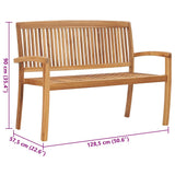 Stacking Garden Bench with Cushion 128.5 cm Solid Teak Wood - Low Angle
