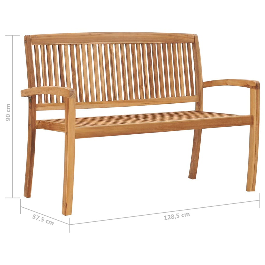 Stacking Garden Bench with Cushion 128,5 cm Solid Teak Wood