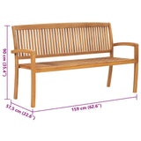 Stacking Garden Bench with Cushion 159 cm Solid Teak Wood - Low Angle