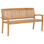 Stacking Garden Bench with Cushion 159 cm Solid Teak Wood